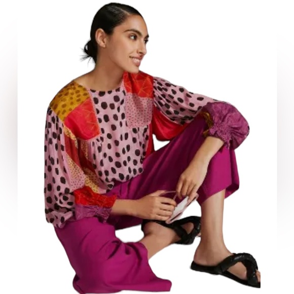 Flawed - Anthropologie Blank London Polka Dot Peasant Blouse - Petite - Picture 3 of 16